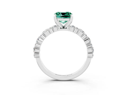 White gold Cushion Cut Green Sapphire Solitaire with Side Stones, Pave Band, Four-Prong Setting_27
