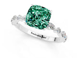 White gold Cushion Cut Green Sapphire Solitaire with Side Stones on a Pavé Band and Four-Prong Setting_1