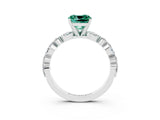 White gold Cushion Cut Green Sapphire Solitaire with Side Stones on a Pavé Band and Four-Prong Setting_3