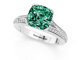 White gold Cushion Cut Green Sapphire Split Shank Engagement Ring with Pavé Band_1