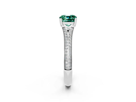 White gold Cushion Cut Green Sapphire Split Shank Engagement Ring with Pavé Band_2