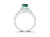 White gold Cushion Cut Green Sapphire Split Shank Engagement Ring with Pavé Band_3