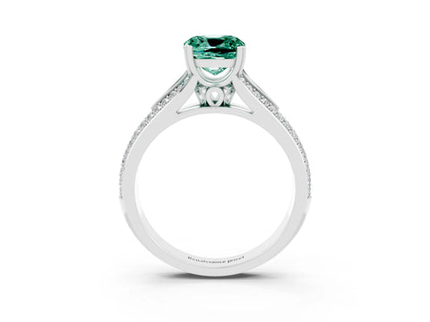 White gold Cushion Cut Green Sapphire Split Shank Engagement Ring with Pavé Band_3