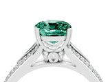 White gold Cushion Cut Green Sapphire Split Shank Engagement Ring with Pavé Band_4