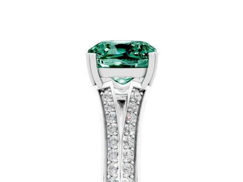 White gold Cushion Cut Green Sapphire Split Shank Engagement Ring with Pavé Band_5