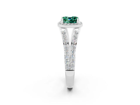 White gold Cushion Cut Green Sapphire Split Shank Halo Ring with Four-Prong Setting_66