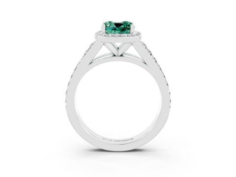 White gold Cushion Cut Green Sapphire Split Shank Halo Ring with Four-Prong Setting_67