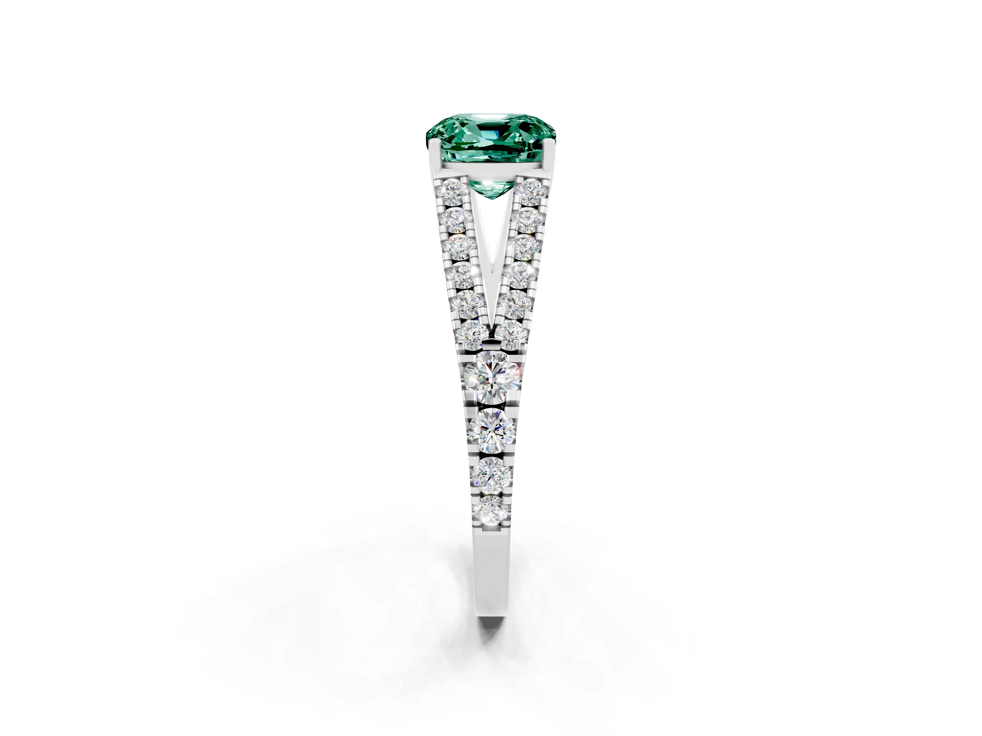 White gold Cushion Cut Green Sapphire Split Shank Pavé Engagement Ring with Four-Prong Setting_14