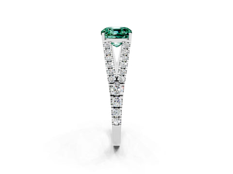 White gold Cushion Cut Green Sapphire Split Shank Pavé Engagement Ring with Four-Prong Setting_14
