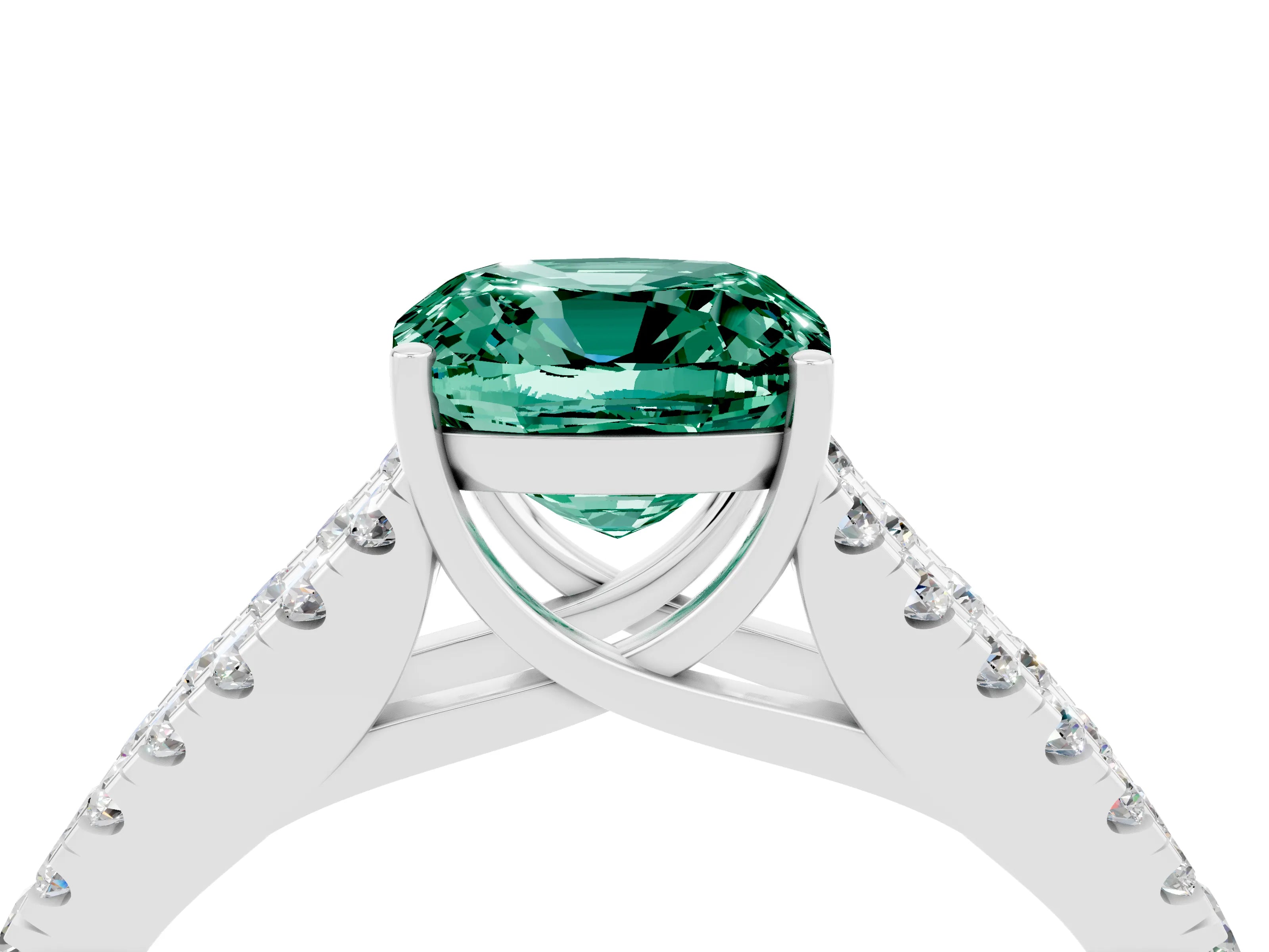 White gold Cushion Cut Green Sapphire Split Shank Pavé Engagement Ring with Four-Prong Setting_16