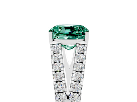 White gold Cushion Cut Green Sapphire Split Shank Pavé Engagement Ring with Four-Prong Setting_17