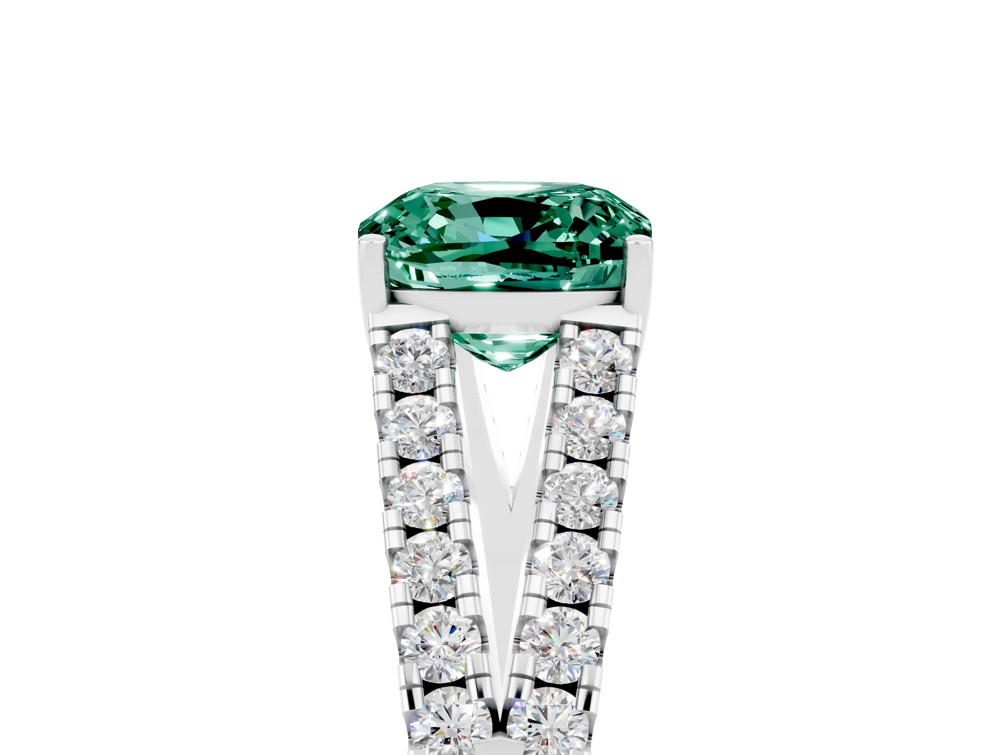 White gold Cushion Cut Green Sapphire Split Shank Pavé Engagement Ring with Four-Prong Setting_17