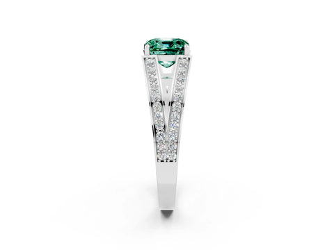 White gold Cushion Cut Green Sapphire Split Shank Ring with Pavé Band and Four-Prong Setting_2