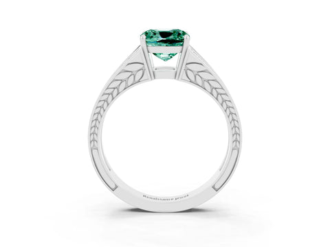 White gold Cushion Cut Green Sapphire Split Shank Ring with Pavé Band and Four-Prong Setting_3