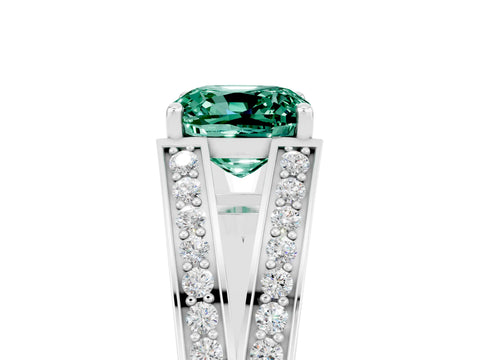 White gold Cushion Cut Green Sapphire Split Shank Ring with Pavé Band and Four-Prong Setting_5