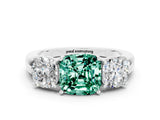 10K White Gold Green Sapphire Three-Stone Ring with Four-Prong Setting and Classic Band