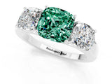 10K White Gold Green Sapphire Three-Stone Ring with Four-Prong Setting and Classic Band