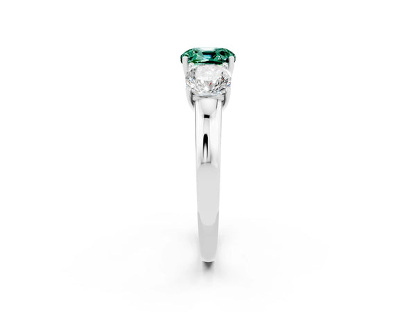 10K White Gold Green Sapphire Three-Stone Ring with Four-Prong Setting and Classic Band