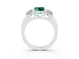 10K White Gold Green Sapphire Three-Stone Ring with Four-Prong Setting and Classic Band