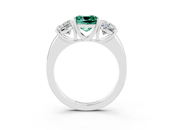 10K White Gold Green Sapphire Three-Stone Ring with Four-Prong Setting and Classic Band