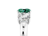 10K White Gold Green Sapphire Three-Stone Ring with Four-Prong Setting and Classic Band