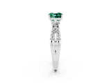 White gold Cushion Cut Green Sapphire Three-Stone Ring with Pavé Split Shank and Four-Prong Setting_14