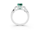 White gold Cushion Cut Green Sapphire Three-Stone Ring with Pavé Split Shank and Four-Prong Setting_15