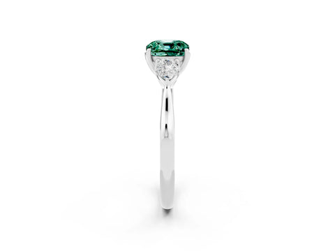 White gold Cushion Cut Green Sapphire Three-Stone Ring with Pear Side Stones and Four-Prong Setting_14