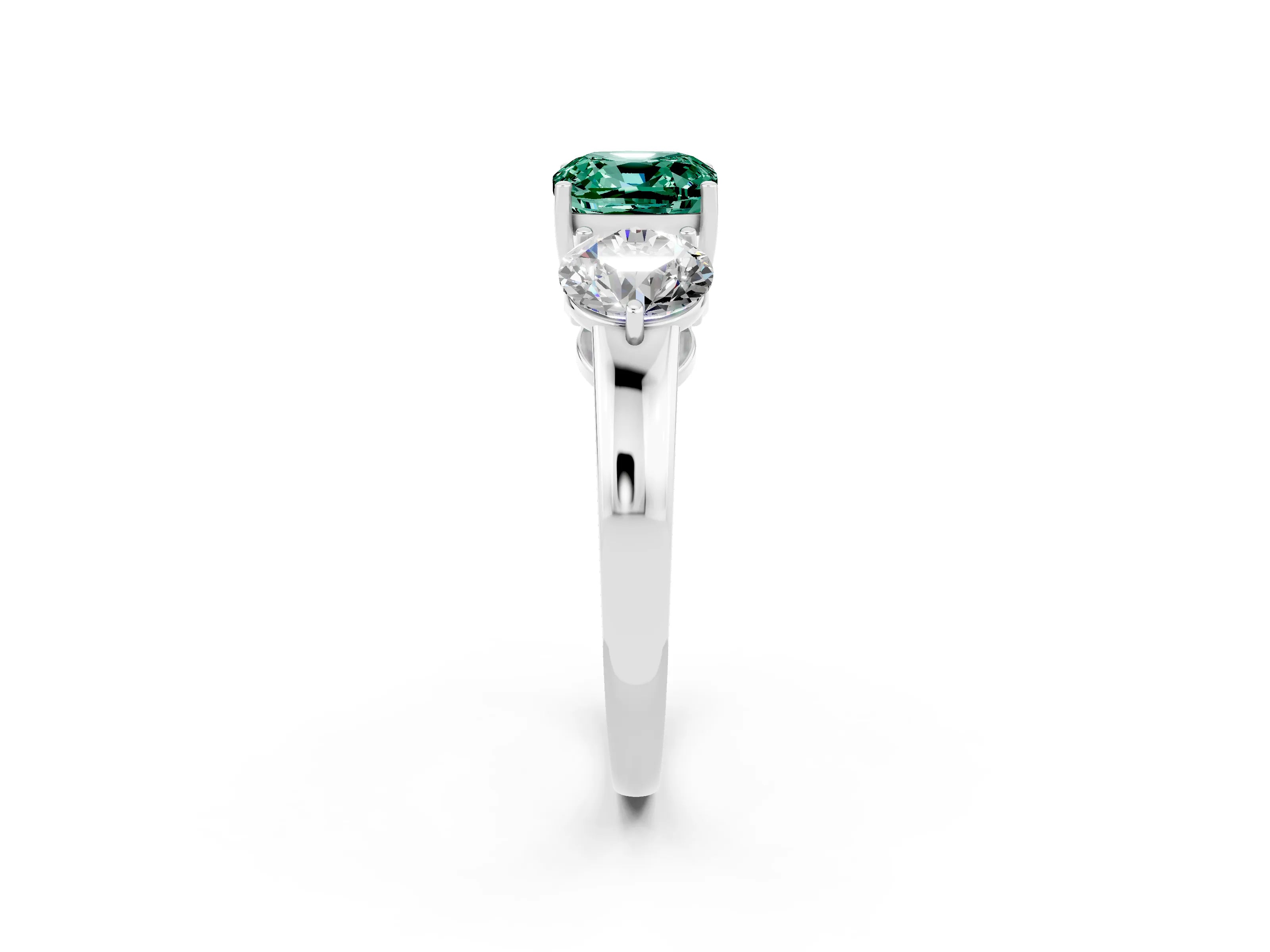 White gold Cushion Cut Green Sapphire Three-Stone Ring with Prong Setting and Classic Band_2
