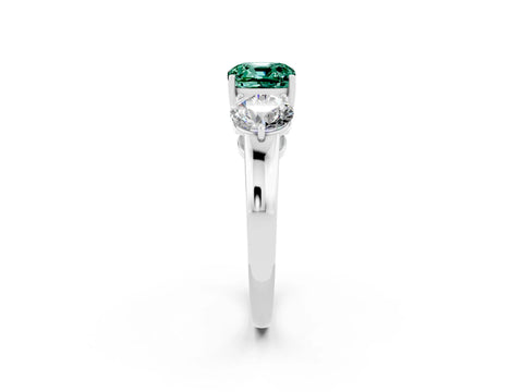 White gold Cushion Cut Green Sapphire Three-Stone Ring with Prong Setting and Classic Band_2