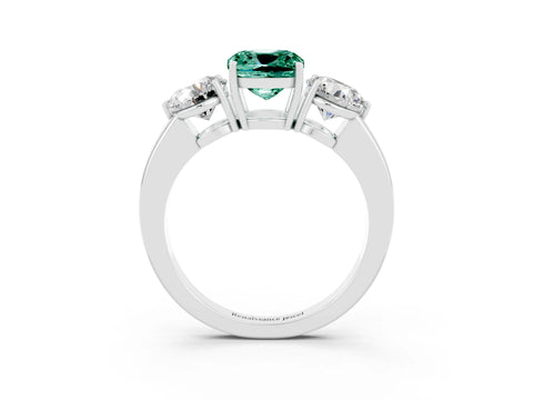 White gold Cushion Cut Green Sapphire Three-Stone Ring with Prong Setting and Classic Band_3
