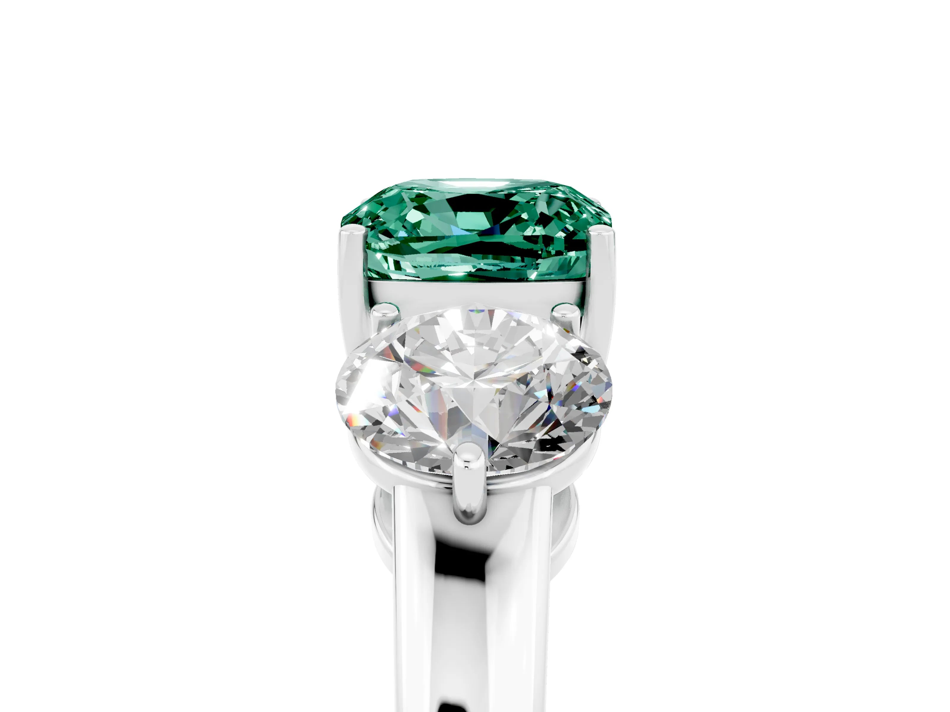 White gold Cushion Cut Green Sapphire Three-Stone Ring with Prong Setting and Classic Band_5
