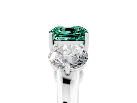 White gold Cushion Cut Green Sapphire Three-Stone Ring with Prong Setting and Classic Band_5