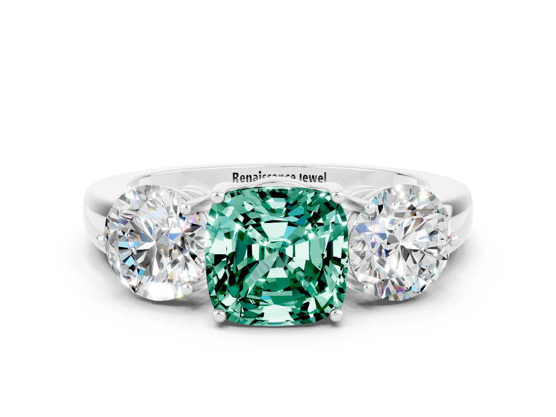 Platinum  Diamond Three-Stone Ring with Prong Setting and Classic Band