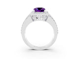 White gold Cushion Cut Halo Amethyst Ring with Split Shank and Four-Prong Setting_3