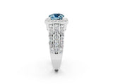 White gold Cushion Cut Halo Aquamarine Ring with Split Shank and Four-Prong Setting_2