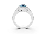 White gold Cushion Cut Halo Aquamarine Ring with Split Shank and Four-Prong Setting_3