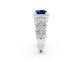 White gold Cushion Cut Halo Blue Sapphire Ring with Split Shank and Four-Prong Setting_2
