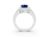 White gold Cushion Cut Halo Blue Sapphire Ring with Split Shank and Four-Prong Setting_3