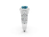 White gold Cushion Cut Halo Blue Topaz Ring with Split Shank and Four-Prong Setting_2