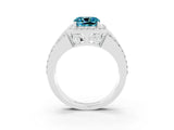 White gold Cushion Cut Halo Blue Topaz Ring with Split Shank and Four-Prong Setting_3