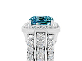White gold Cushion Cut Halo Blue Topaz Ring with Split Shank and Four-Prong Setting_5