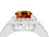White gold Cushion Cut Halo Citrine Ring with Split Shank and Four-Prong Setting_4