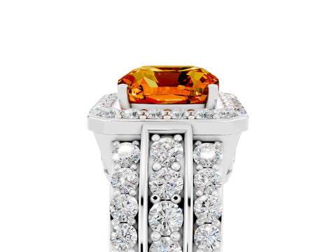 White gold Cushion Cut Halo Citrine Ring with Split Shank and Four-Prong Setting_5