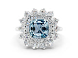 White gold Cushion Cut Halo Cluster Diamond Ring with Pave Band and Four-Prong Setting_12