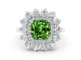 White gold Cushion Cut Halo Cluster Diamond Ring with Pave Band and Four-Prong Setting_12