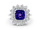 White gold Cushion Cut Halo Cluster Diamond Ring with Pave Band and Four-Prong Setting_12