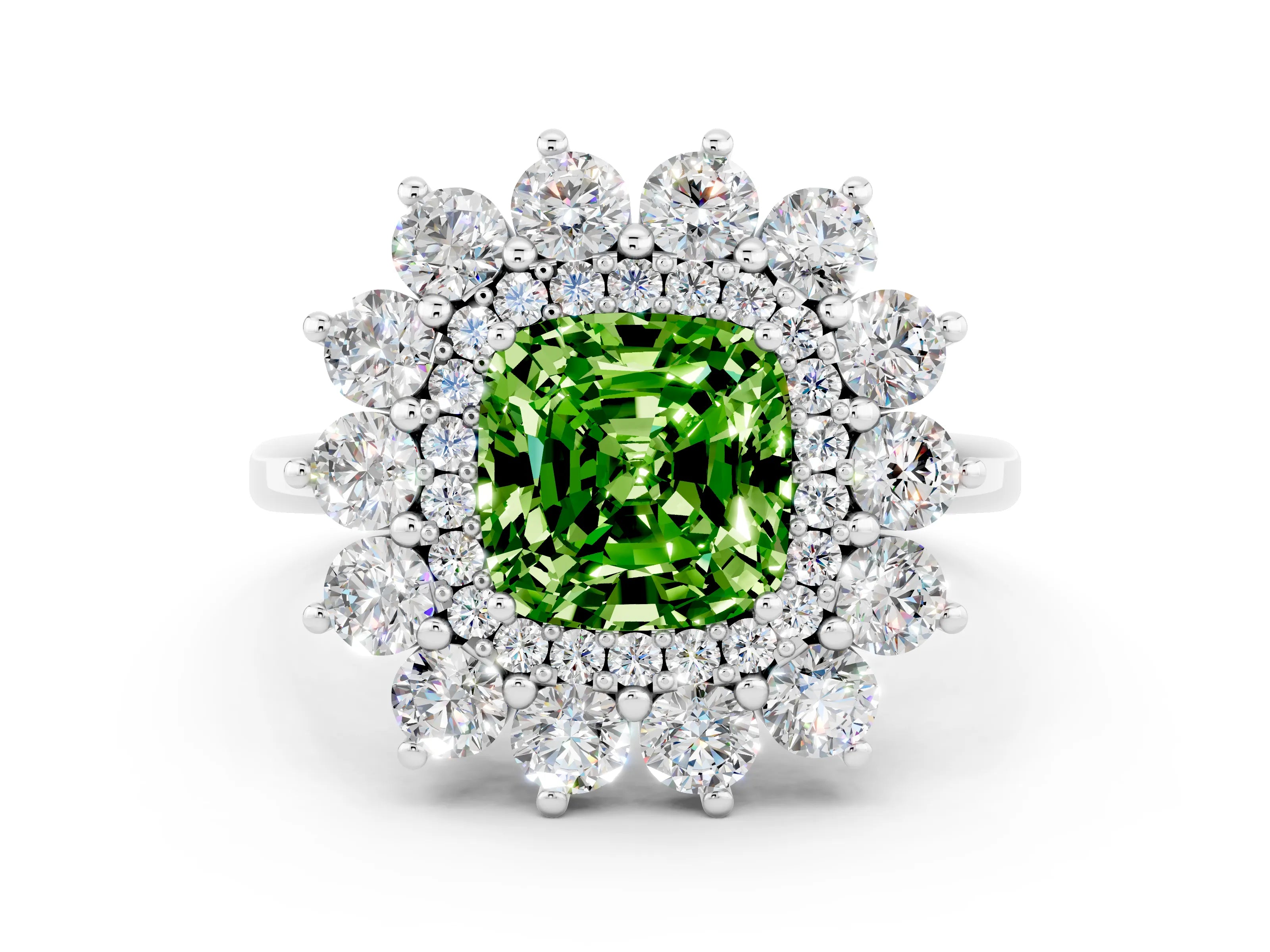 White gold Cushion Cut Halo Cluster Diamond Ring with Pave Band and Four-Prong Setting_12