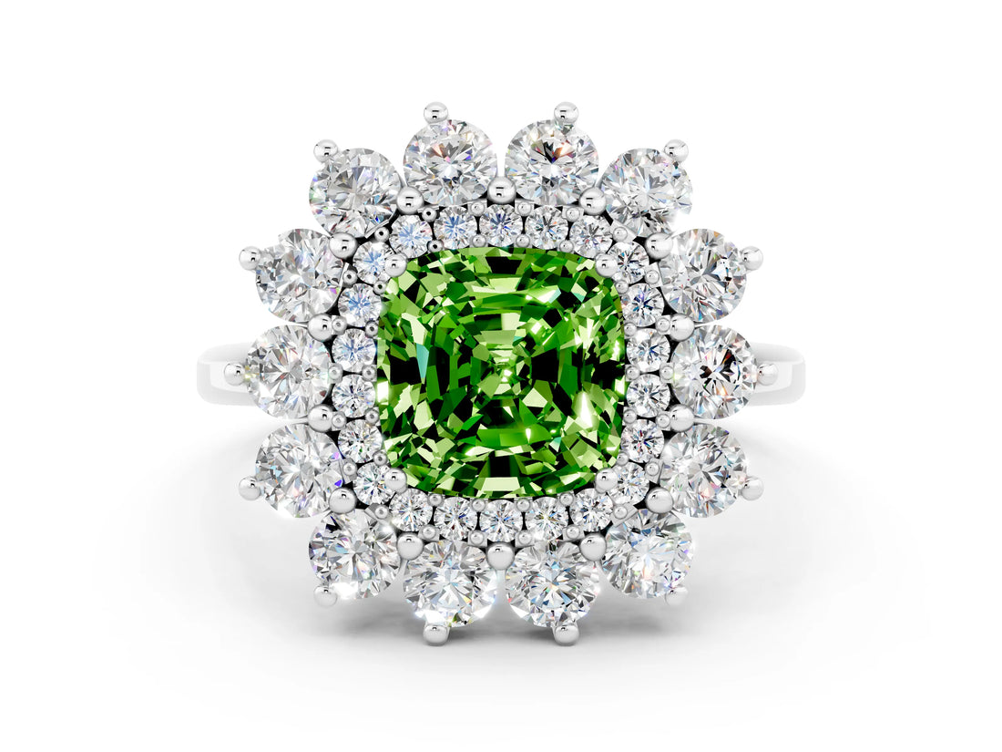 White gold Cushion Cut Halo Cluster Diamond Ring with Pave Band and Four-Prong Setting_12