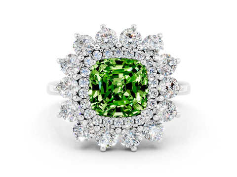 White gold Cushion Cut Halo Cluster Diamond Ring with Pave Band and Four-Prong Setting_12